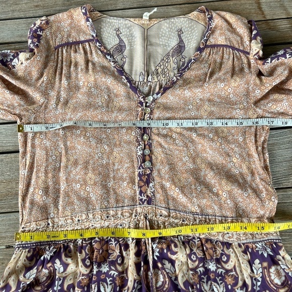 Spell Xanadu Mini Play Dress Gold Dust XS Peacocks Boho Ruffle GUC - Picture 14 of 16